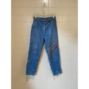 Vintage Faded Glory Jeans Leather Stripes 1970's Altered